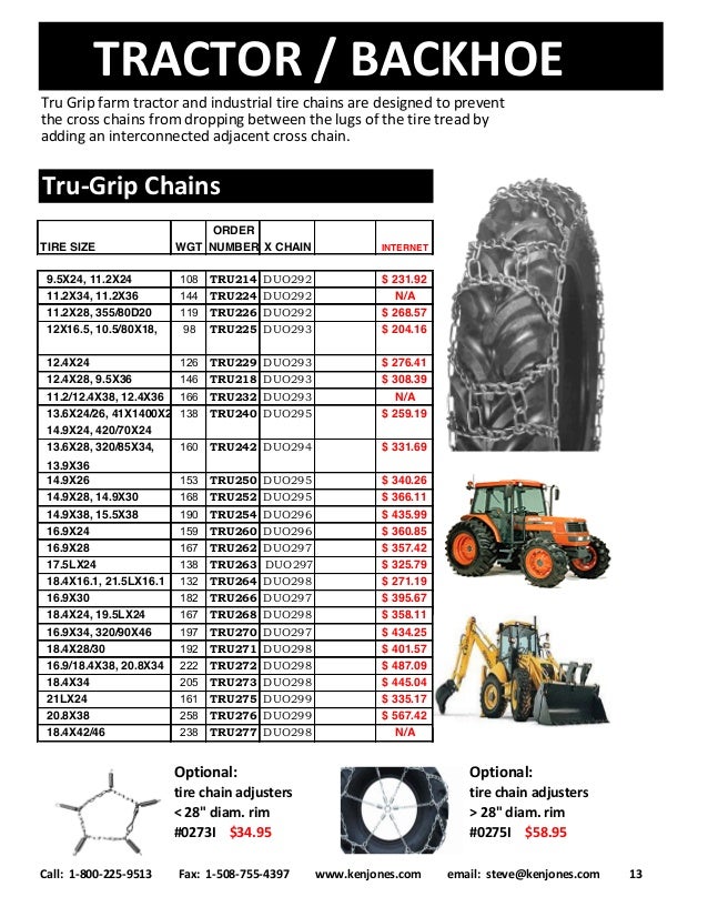 Tractor Tire Chain Size Chart