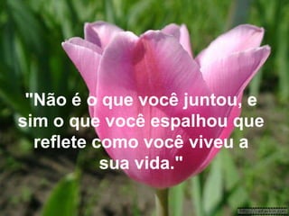 "Não é o que você juntou, e sim o que você espalhou que reflete como você viveu a sua vida." 