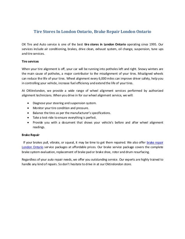 Brake Repair London Ontario, OK Tire London