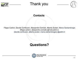 17
Thank you
Questions?
Contacts
Filippo Carloni, Davide Conficconi, Alessandro Comodi, Alberto Scolari, Marco Santambrogio
{filippo.carloni, alessandro.comodi} @mail.polimi.it,
{davide.conficconi, alberto.scolari, marco.santambrogio} @polimi.it
 