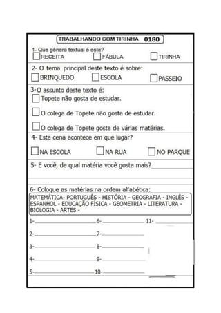 Tirinhas - Interpretação de HQ