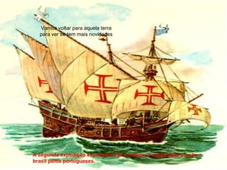 Vamos voltar para aquela terra
para ver se tem mais novidades
A segunda expedição exploradora já começou a exploração do pau-
brasil pelos portugueses.
 