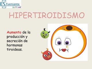 HIPERTIROIDISMO
Aumento de la
producción y
secreción de
hormonas
tiroideas.