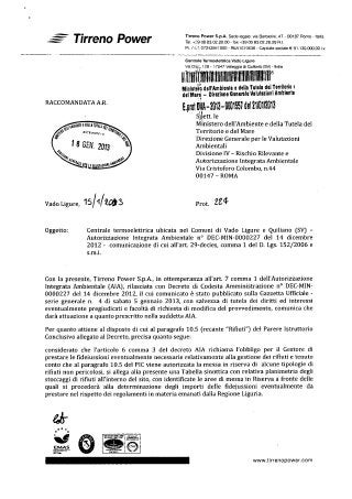Tirreno power vado ligure gazzetta ufficiale 5 gennaio 2013 decreto ministeriale aia 14 12 2012 dec min 227 rifiuti 