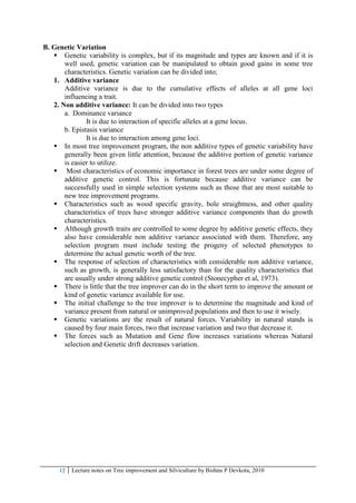 Tree Improvement Notes.pdf Tree Improvement and Silviculture iof | PDF