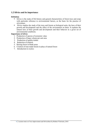 Tree Improvement Notes.pdf Tree Improvement and Silviculture iof | PDF