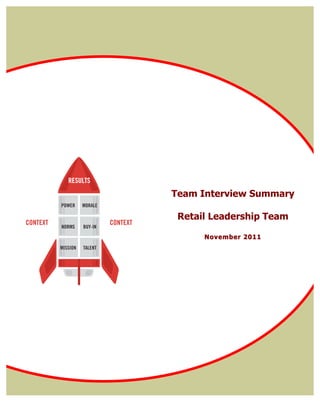 Team Interview Summary

 Retail Leadership Team

      November 2011
 