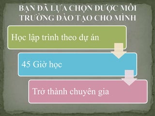 H?c l?p trnh theo d? n


  45 Gi? h?c


     Tr? thnh chuyn gia
 