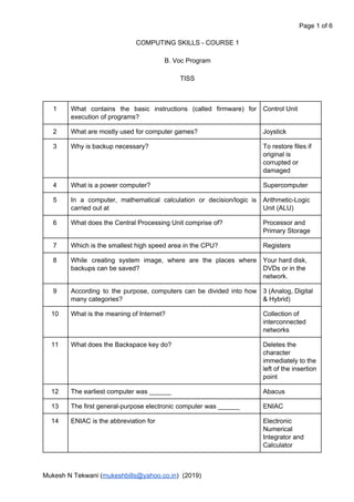 TISS Computing Skills - Course 1 (B. Voc) | PDF