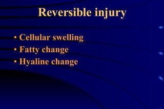 Reversible injury Cellular swelling Fatty change Hyaline change 