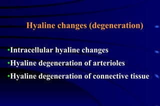 Intracellular hyaline changes Hyaline degeneration of arterioles Hyaline degeneration of connective tissue Hyaline changes (degeneration) 