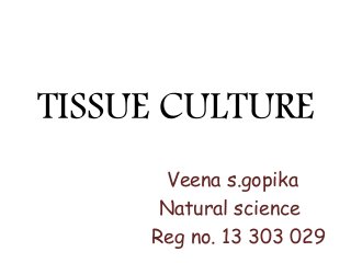 TISSUE CULTURE 
Veena s.gopika 
Natural science 
Reg no. 13 303 029 
 