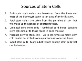 An interdisciplinary field that applies the principles of engineering and life sciences toward the development of biological substitutes that restore, maintain, or improve tissue function or a whole organ – Langer and Vacanti3MSE 503 Seminar: Tissue Engineering   Feb 18, 2009   UT Space Institute, Tullahoma, TN 37388-9700