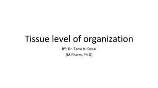 Tissue level of organization
BY: Dr. Tanvi H. Desai
(M.Pharm, Ph.D)
 