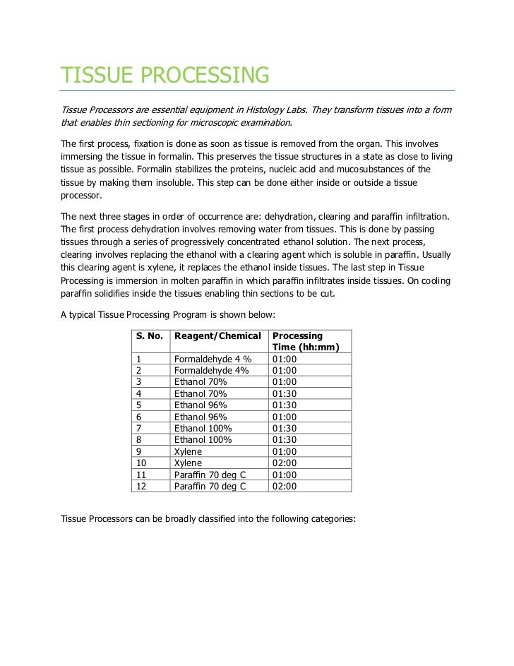 Stages Of Tissue Processing