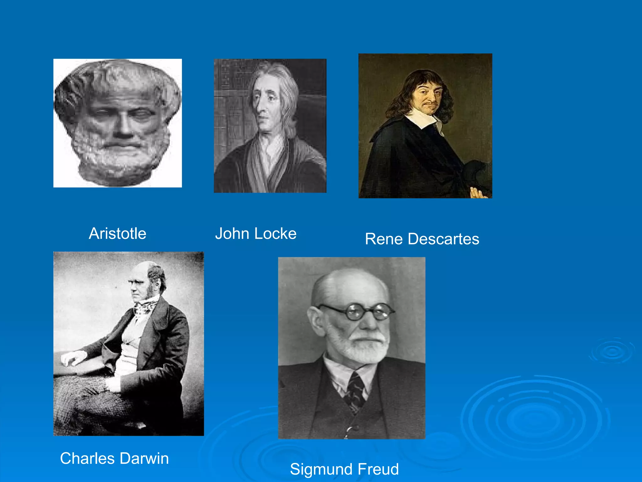 Aristotle     John Locke       Rene Descartes




Charles Darwin
                          Sigmund Freud
 