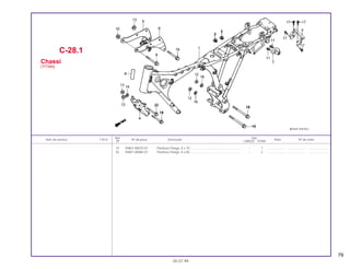 79
19 95801-08070-07 Parafuso Flange, 8 x 70 ........................................................... – 1 .................... ..................... .......................
20 95801-08085-07 Parafuso Flange, 8 x 85 ........................................................... – 2 .................... ..................... .......................
C-28.1
Chassi
(TITAN)
05.07.99
Ref. Qtd.
Item de serviço T.M.O. Nº da peça Descrição Nota Nº de série
Nº CARGO TITAN
 