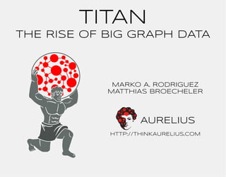 TITAN
THE RISE OF BIG GRAPH DATA



             MARKO A. RODRIGUEZ
            MATTHIAS BROECHELER




            http://THINKAURELIUS.COM
 