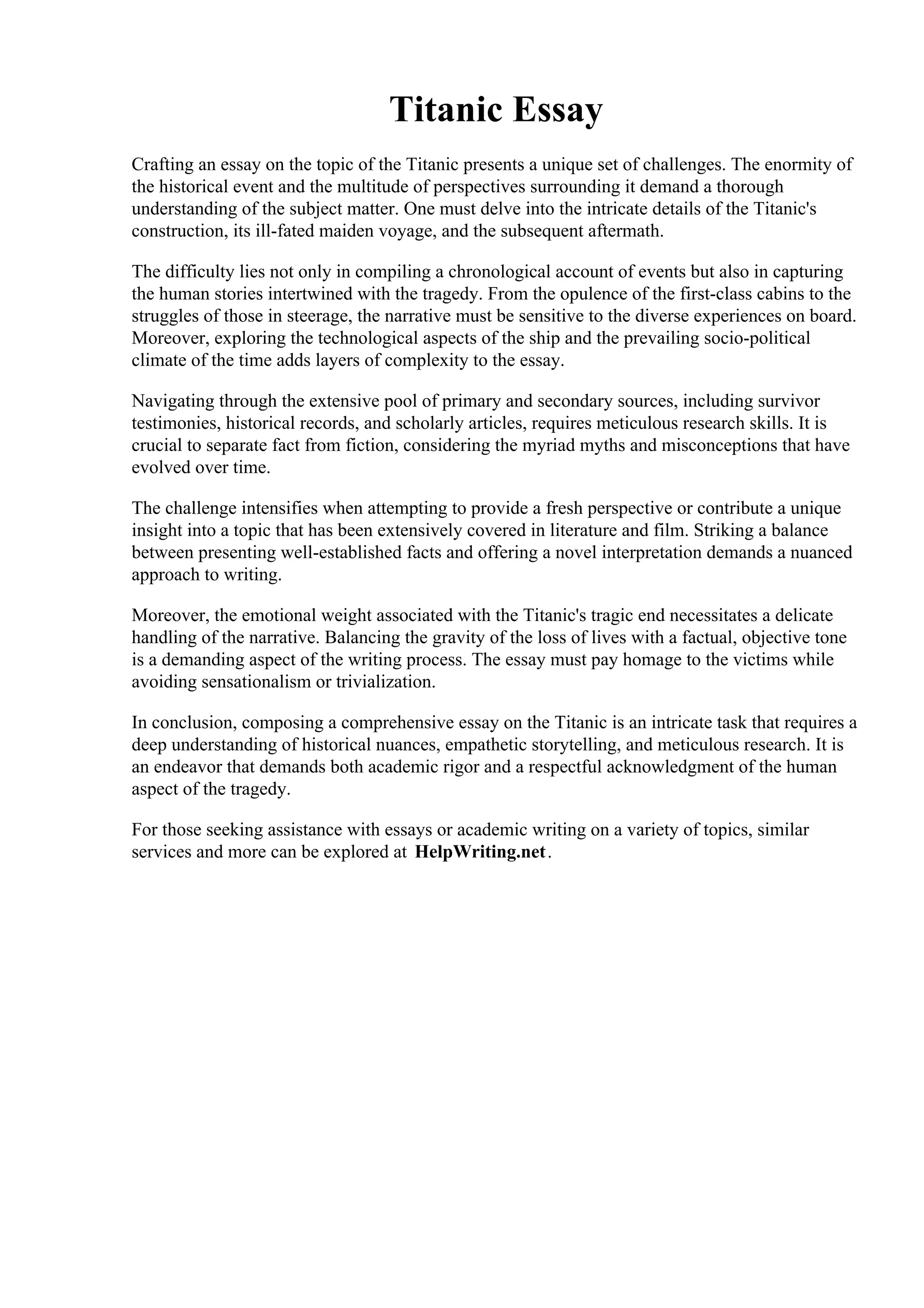 Titanic Essay. The lesson of the Titanic, article, 1912 Rms Titanic