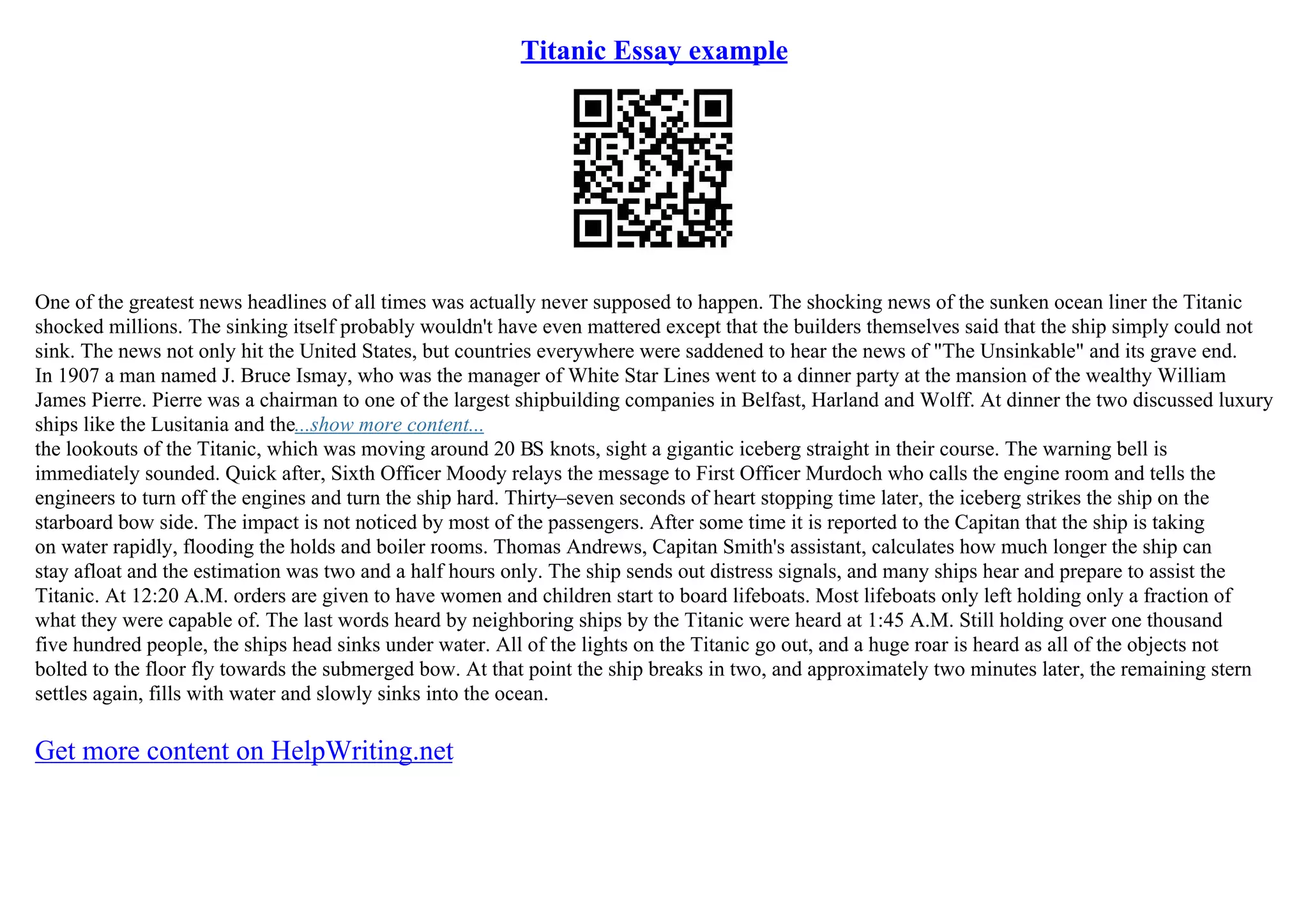 Titanic Essay Example | PPT