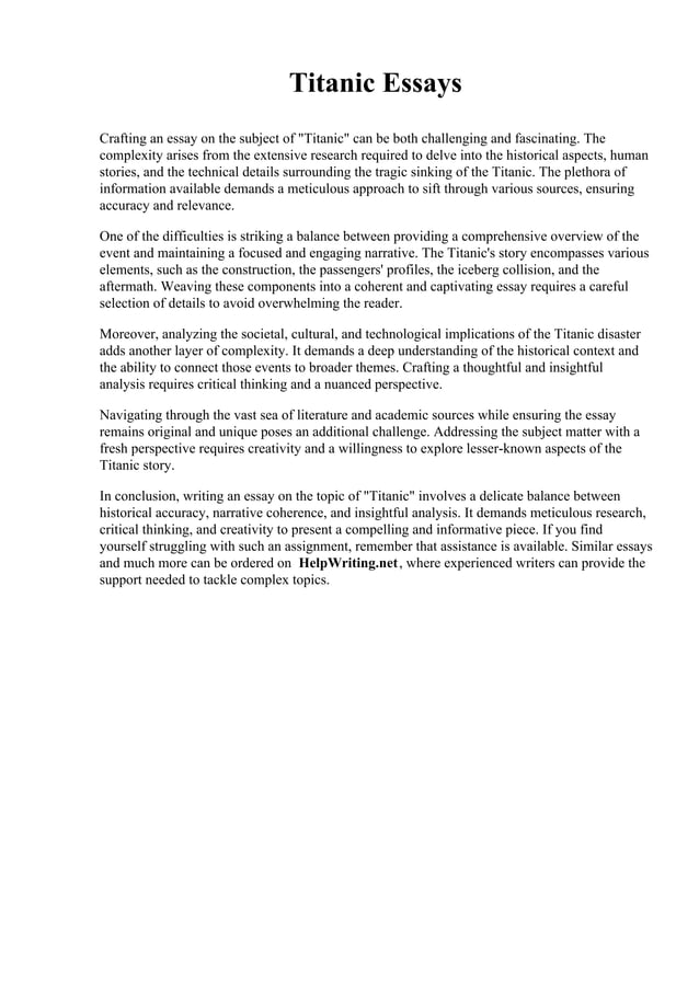 Titanic Essays. Collège Ellis Établissement d'études collégiales PDF