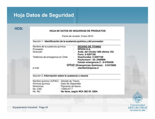 Equipamiento Industrial : Page 45
Hoja Datos de Seguridad
HDS:
 