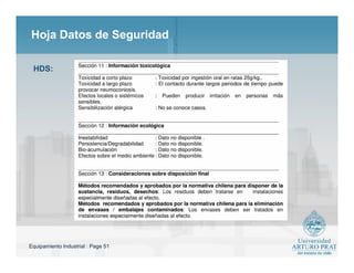 Equipamiento Industrial : Page 51
HDS:
Hoja Datos de Seguridad
 