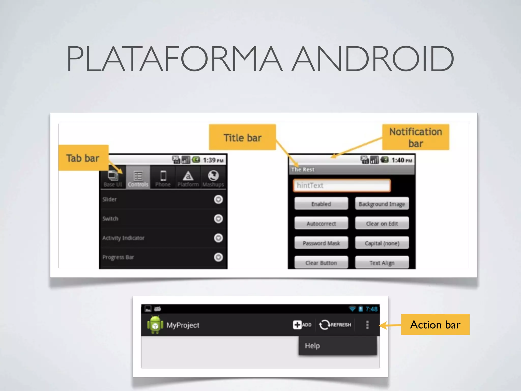 PLATAFORMA ANDROID
Action bar
 