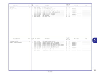 123
30.05.00
No. de
No. Rdo
Articulo de servicio THLL No. de pieza Descripción CG125 No. de série Nota
Nº
KS ES CA
Ref.
Reqd. Qty.
Service item F.R.T Part. No. Description CG125 Serial No. Note
Nº
KS ES CA
31 45451-473-000 Guia Cable, Parafango Delantero ..................................... 1 1 1 .................. .................. .....................................
2 61100-KGA-900ZA Parafango Delantero *R-250* Rojo Ipiranga...................... 1 1 – YR000001 ~ .....................................
61100-KGA-900ZB Parafango Delantero *PB-302* Azul Noturno .................... 1 1 – YR000001 ~ .....................................
61100-KGA-900ZC Parafango Delantero *BG-100M* Verde Marajó Metálico . 1 1 – YR000001 ~ .....................................
61100-KGA-900ZD Parafango Delantero *NH-402M* Ceniza Tornado Metálico .. 1 1 – YR000001 ~ .....................................
61100-KGA-900ZE Parafango Delantero *NH-196* Blanco Ross .................... – – 1 .................. .................. .....................................
* 61100-KGA-900ZF Parafango Delantero *PB-310* Azul Acaraí....................... 1 1 – 1R000001 ~ .....................................
3 61102-KGA-900 Soporte, Parafango Delantero ........................................... 1 1 1 .................. .................. .....................................
4 96001-06025-00 Perno Reborde, 6 x 25....................................................... 4 4 4 .................. .................. .....................................
Parafango Delantero..............................................0,2
• Soporte, Parafango Delantero
1 45451-473-000 Guide, FR. Fender Cable................................................... 1 1 1 .................. .................. .....................................
2 61100-KGA-900ZA Fender FR. *R-250* Ipiranga Red...................................... 1 1 – YR000001 ~ .....................................
61100-KGA-900ZB Fender FR. *PB-302* Night Blue........................................ 1 1 – YR000001 ~ .....................................
61100-KGA-900ZC Fender FR. *BG-100M* Marajó Green Metallic.................. 1 1 – YR000001 ~ .....................................
61100-KGA-900ZD Fender FR. *NH-402M* Tornado Gray Metallic ................. 1 1 – YR000001 ~ .....................................
61100-KGA-900ZE Fender FR. *NH-196* Ross White...................................... – – 1 .................. .................. .....................................
* 61100-KGA-900ZF Fender FR. *PB-310* Icaraí Blue ....................................... 1 1 – 1R000001 ~ .....................................
3 61102-KGA-900 Stay, FR. Fender ................................................................ 1 1 1 .................. .................. .....................................
4 96001-06025-00 Bolt, Flange, 6 x 25............................................................ 4 4 4 .................. .................. .....................................
Fender FR..............................................................0.2
• Stay, FR. Fender
 