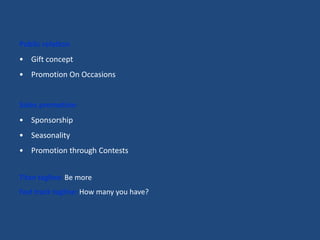  Added a touch of social equity to the brandTITAN RAGATitan also made its presence in the ladies watch segment. It have a sub brand Raga targeting the upwardly Mobile ladies in the premium segmentEpitome of feminine grace