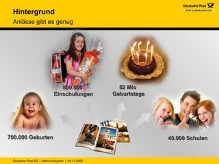700.000 Geburten 800.000  Einschulungen 82 Mio  Geburtstage 40.000 Schulen Hintergrund  Anlässe gibt es genug   