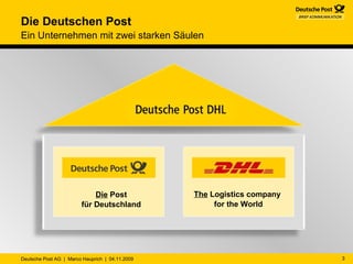 Die  Post für Deutschland The  Logistics company  for the World Die Deutschen Post Ein Unternehmen mit zwei starken Säulen 