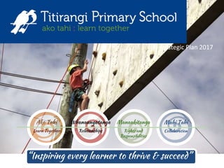 “Inspiring every learner to thrive & succeed”
Strategic Plan 2017
Manaakitanga
Rights and
Responsibilities
Mahi Tahi
Collaboration
Ako Tahi
Learn Together
Whanaungatanga
Relationships
 