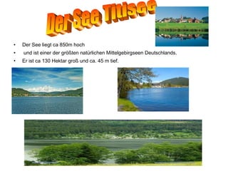 •   Der See liegt ca 850m hoch
•   und ist einer der größten natürlichen Mittelgebirgseen Deutschlands.
•   Er ist ca 130 Hektar groß und ca. 45 m tief.
 