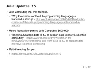 Julia Updates '15
Julia Computing Inc. was founded.
"Why the creators of the Julia programming language just
launched a st...