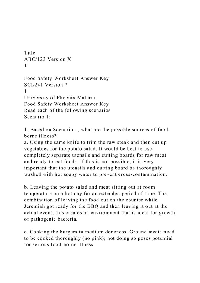 TitleABC123 Version X1Food Safety Worksheet Answer Ke.docx