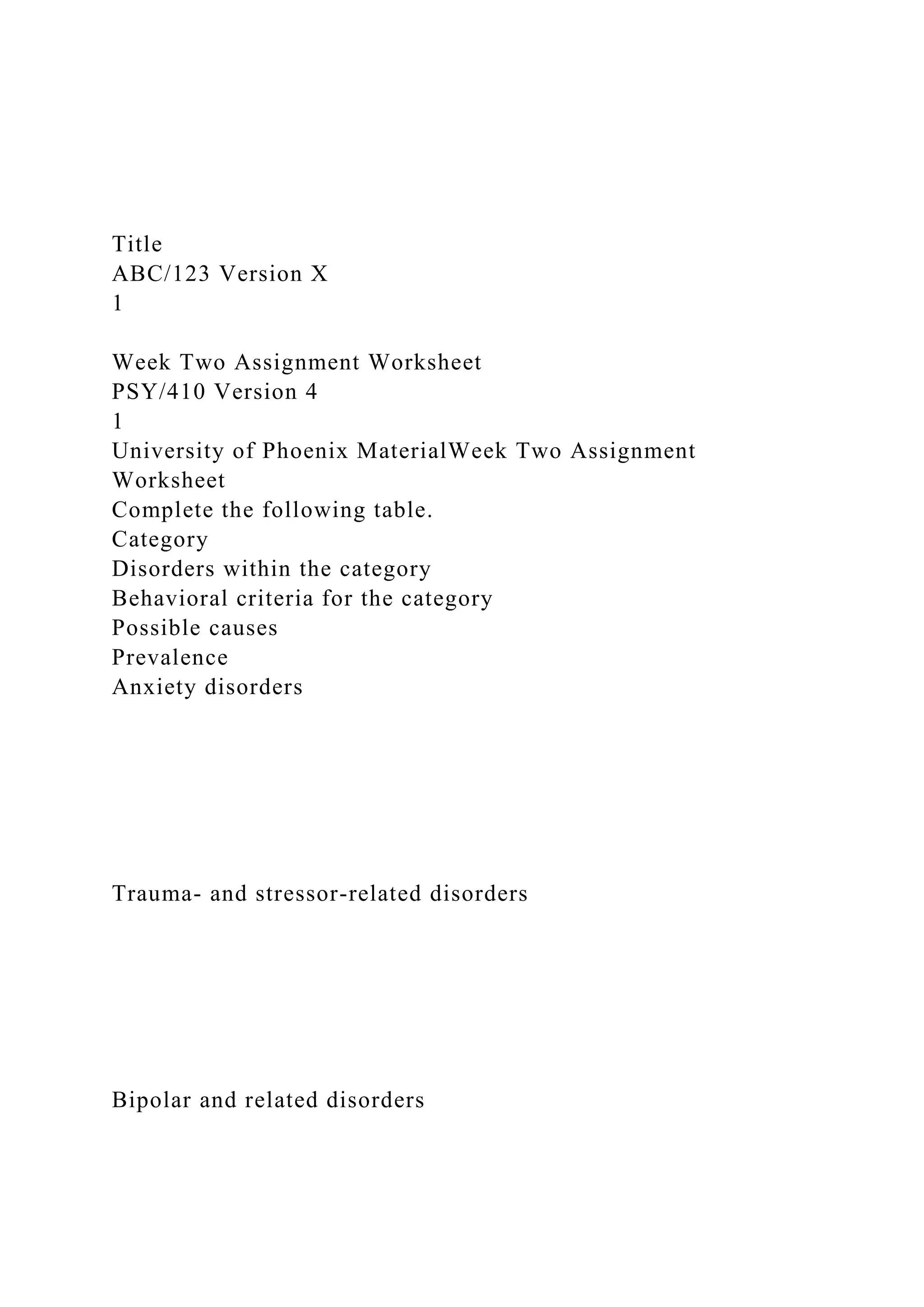 TitleABC123 Version X1Week Two Assignment Worksheet.docx