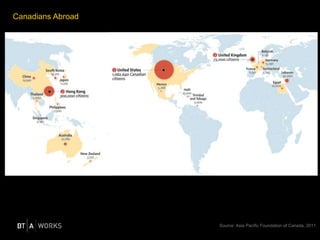 Canadians Abroad
Source: Asia Pacific Foundation of Canada, 2011
 