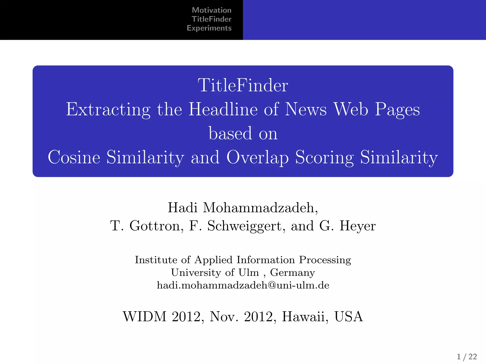 TitleFinder Extracting the Headline of News Web Pages | PPT