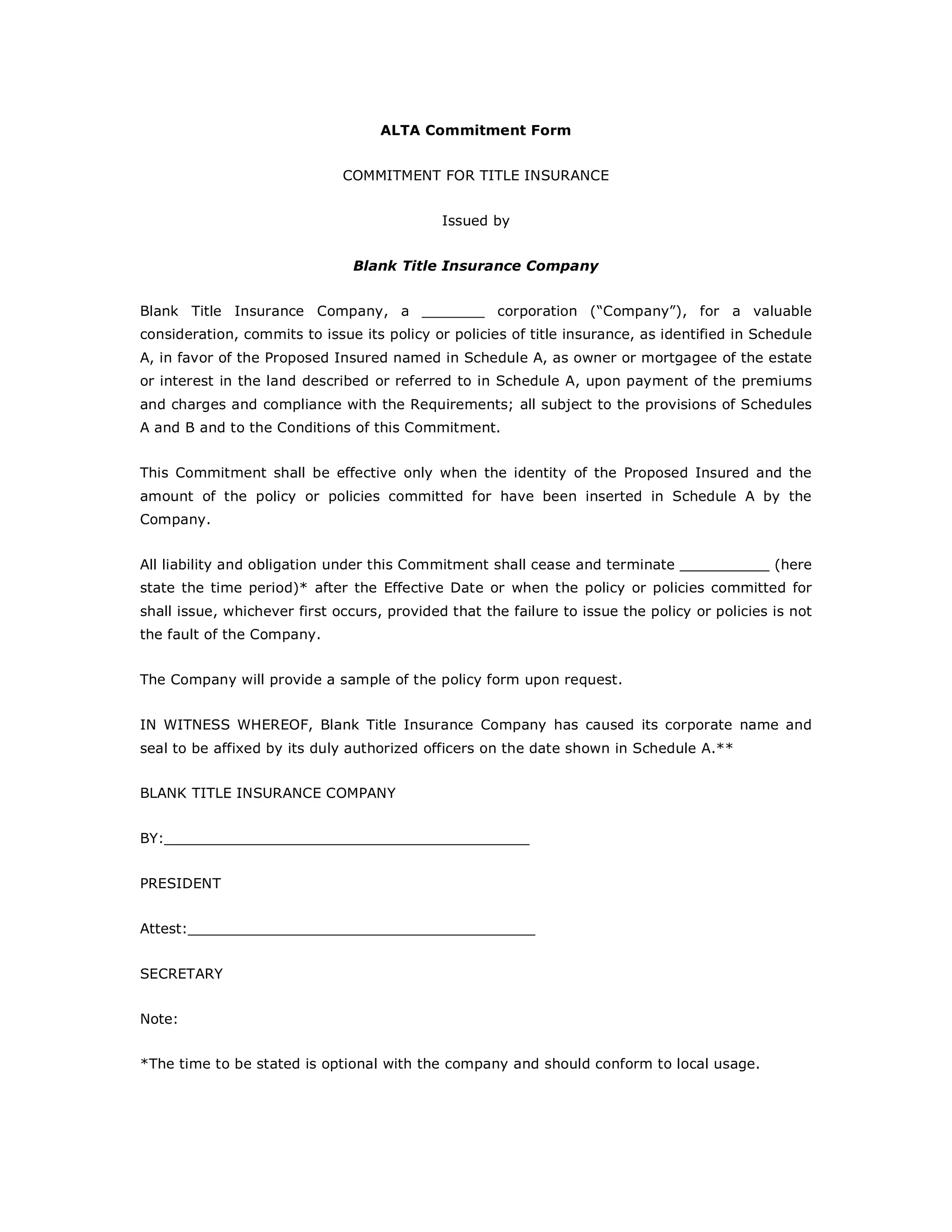 Title Insurance Commitment