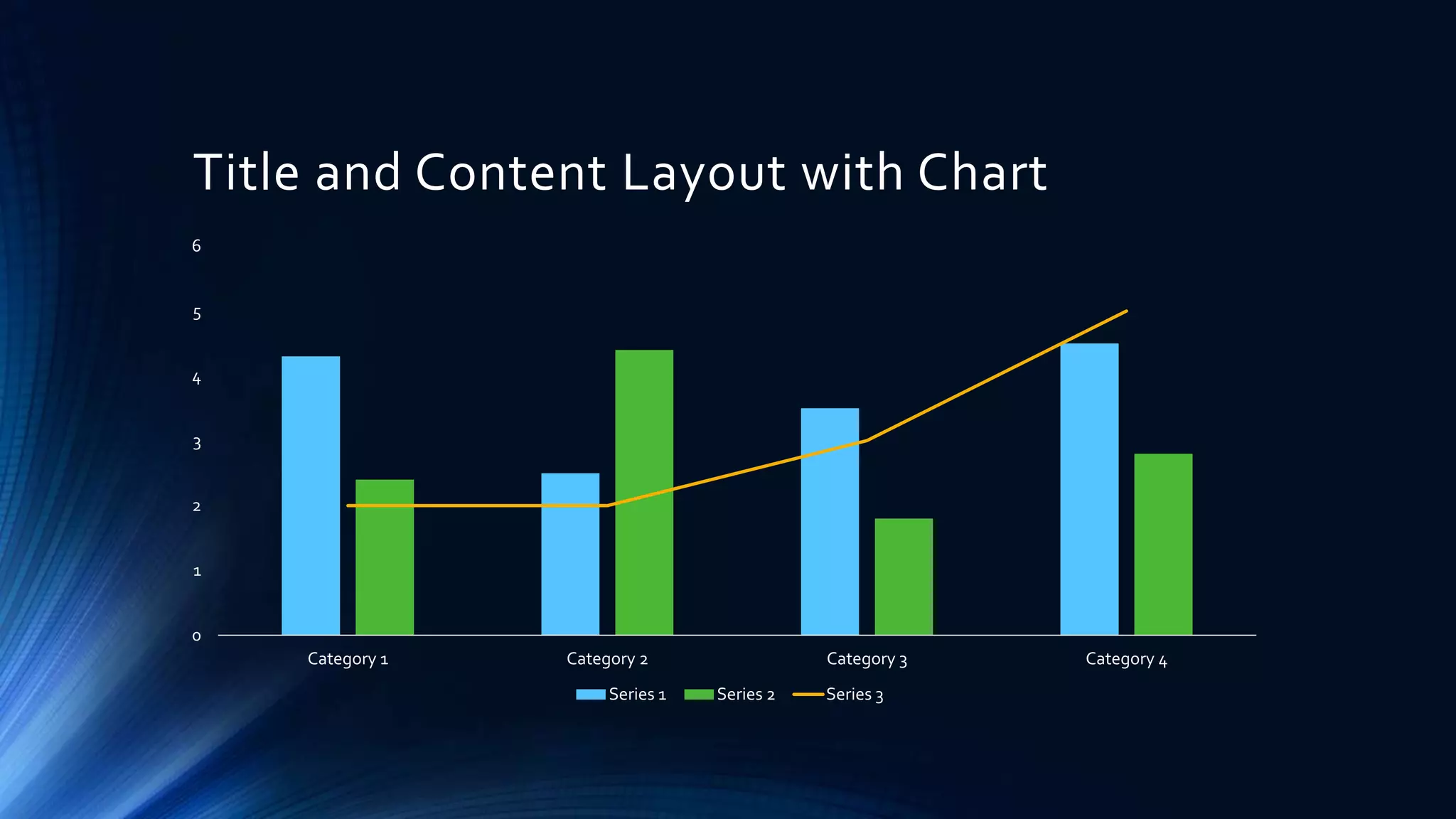 Title and Content Layout with Chart
6
5
4
3
2
1
0
Category 1 Category 2 Category 3 Category 4
Series 1 Series 2 Series 3