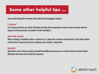 Original title
You Can Generate The Greatest Money With Engaging
Posts
USE KEYWORDS – EXAMPLE
Edited title
You Can Generate The Greatest Revenue With Engaging
Posts
Title Tip
Identified Keywords are
Found in the Plugin
 