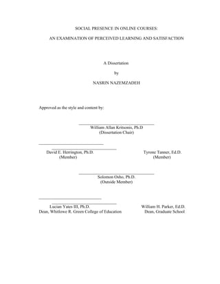 Nasrin Nazemzadeh, DissertationTitle page, Abstract, and Table of Contents, Dr. William Allan Kritsonis, Dissertation Chair, PV/Member of the Texas A&M University System