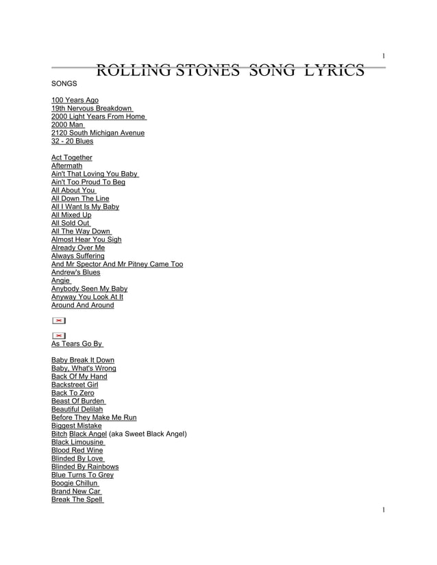 Titles rolling stones lyrics a z numbered