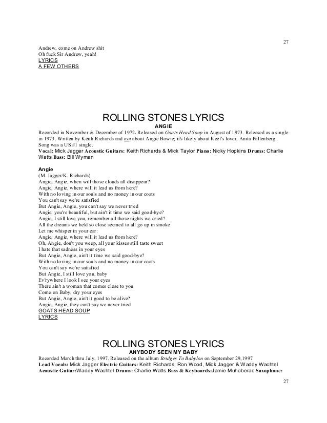 Titles Rolling Stones Lyrics A Z Numbered
