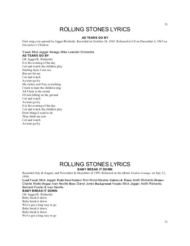 Titles Rolling Stones Lyrics A Z Numbered