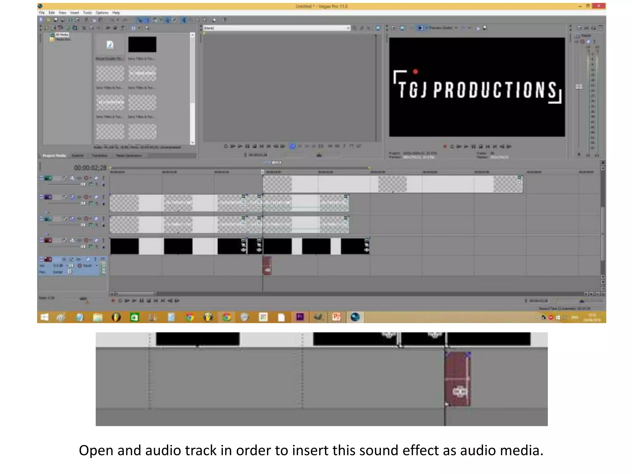 Open and audio track in order to insert this sound effect as audio media.