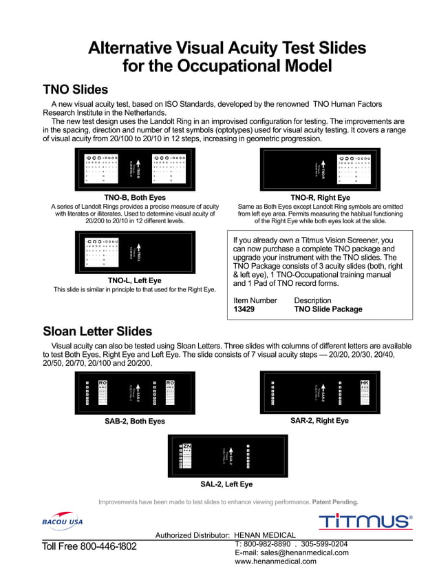 Titmus v4 Vision screener occupational TNO snellen PDF