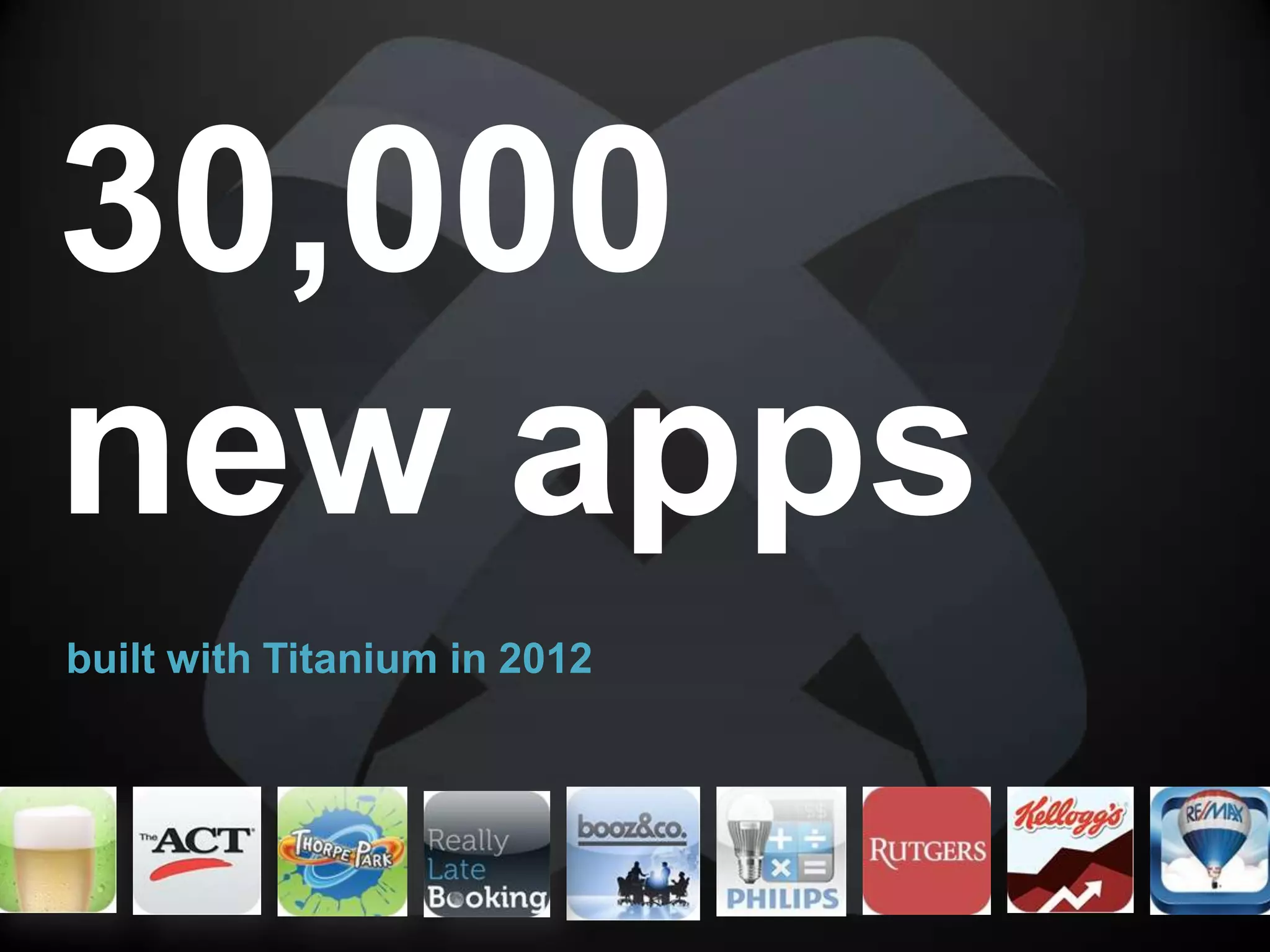 30,000
new apps
built with Titanium in 2012
 