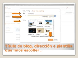 Título de blog, dirección e plantilla
que imos escoller .

 